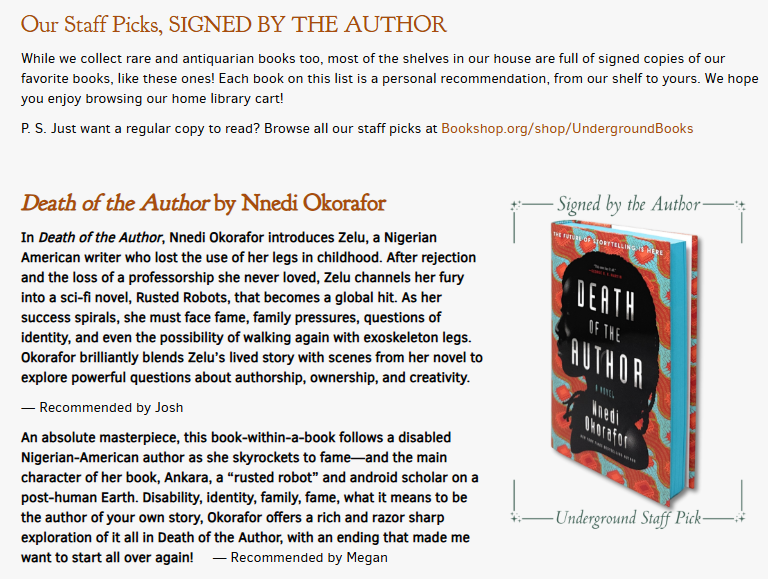 Preview of Our Signed Staff Picks Blog, Click to go to blog